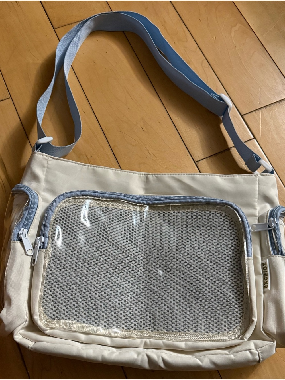 Cream and Light Blue Crossbody Organizer Bag